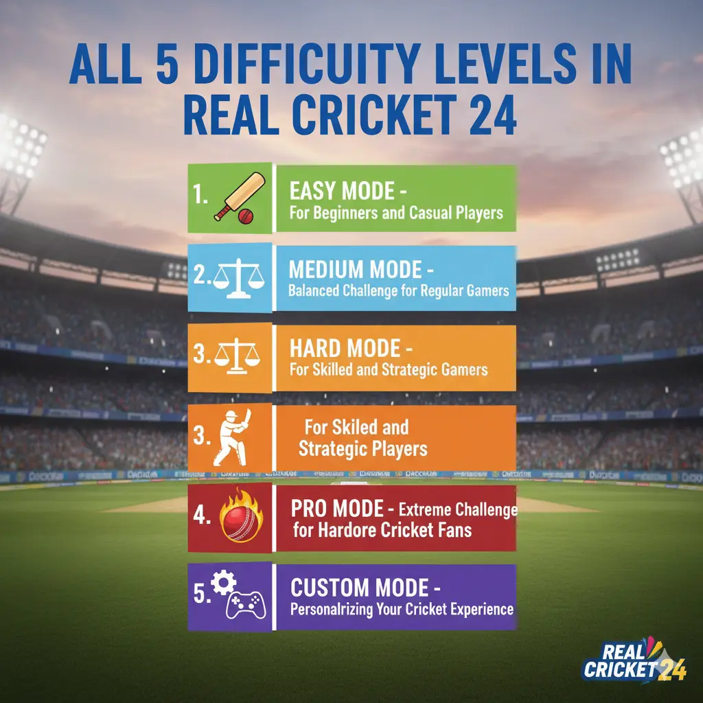 All 5 Difficulty Levels in Real Cricket 24