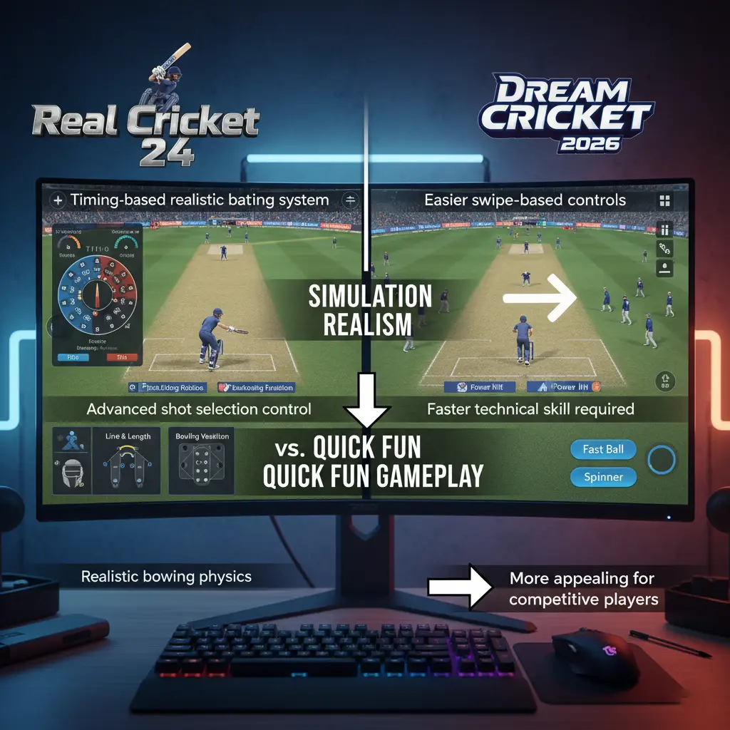 Dream Cricket 2026 vs Real Cricket 24 Gameplay Comparison