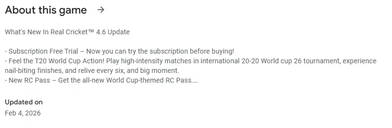 Real Cricket New Update [4 February 2026]